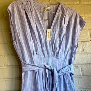 Max Studio Easy Midi “Redblust” Pinstripe Dress with Pockets! Women’s L.  NWT!